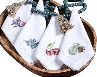 Bedding Craft Cotton Textured Cloth Napkins with Retail Gifting Package, Hemstitched Set of 4 - Wedding, Thanksgiving, Machine Washable Dinner Napkins