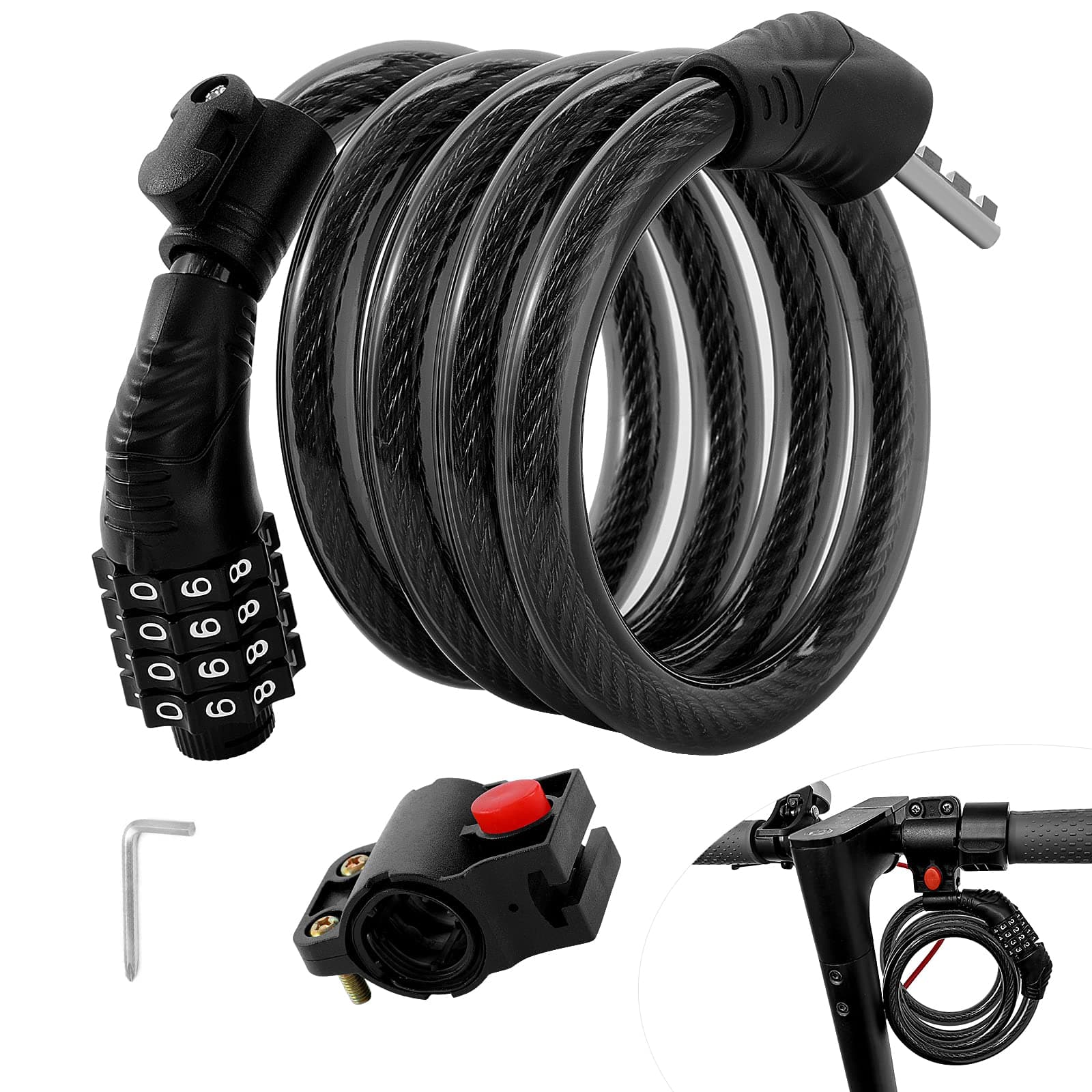 E-Scooter Lock Compatible with XIAOMI M365/Pro/Gotrax/1S and All Scooter Combination Lock 120 cm/12 mm Anti-Theft 4-Digit Code Bicycle Combination Lock Ideal E Scooter Lock Motorcycle Combination Lock