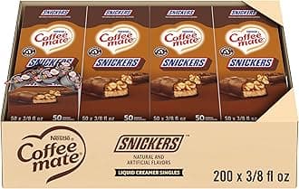 Nestle Coffee mate Coffee Creamer, Snickers, Liquid Creamer Singles, Non Dairy, No Refrigeration, 0.375 fl oz Tubs (Pack of 200)