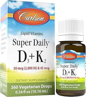 Carlson Super Daily D3 + K2, 50 mcg D3 + 45 mcg MK-7, Heart & Bone Health, 360 Liquid Drops, 10.16 ml