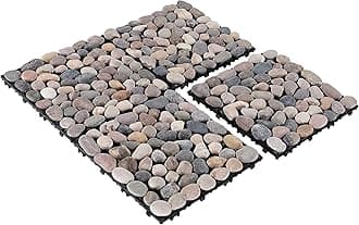 PURE ERA Natural Real Stone Interlocking Floor Deck Tiles Natural Pebble Tile Indoor Outdoor Use 12"x12" (4Pcs, 4 sq. Ft, Natural Mixed Color)- Great Upgrade to Patio Backyard Pathway