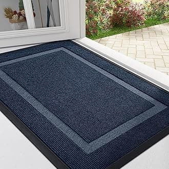OLANLY Front Door Mat Indoor Outdoor Entrance, Waterproof All-Season, All-Weather Doormat, Sturdy Natural Rubber, Fade Resistant, Low Profile, Easy Clean Patio Porch Entryway Mat 59x35, Blue