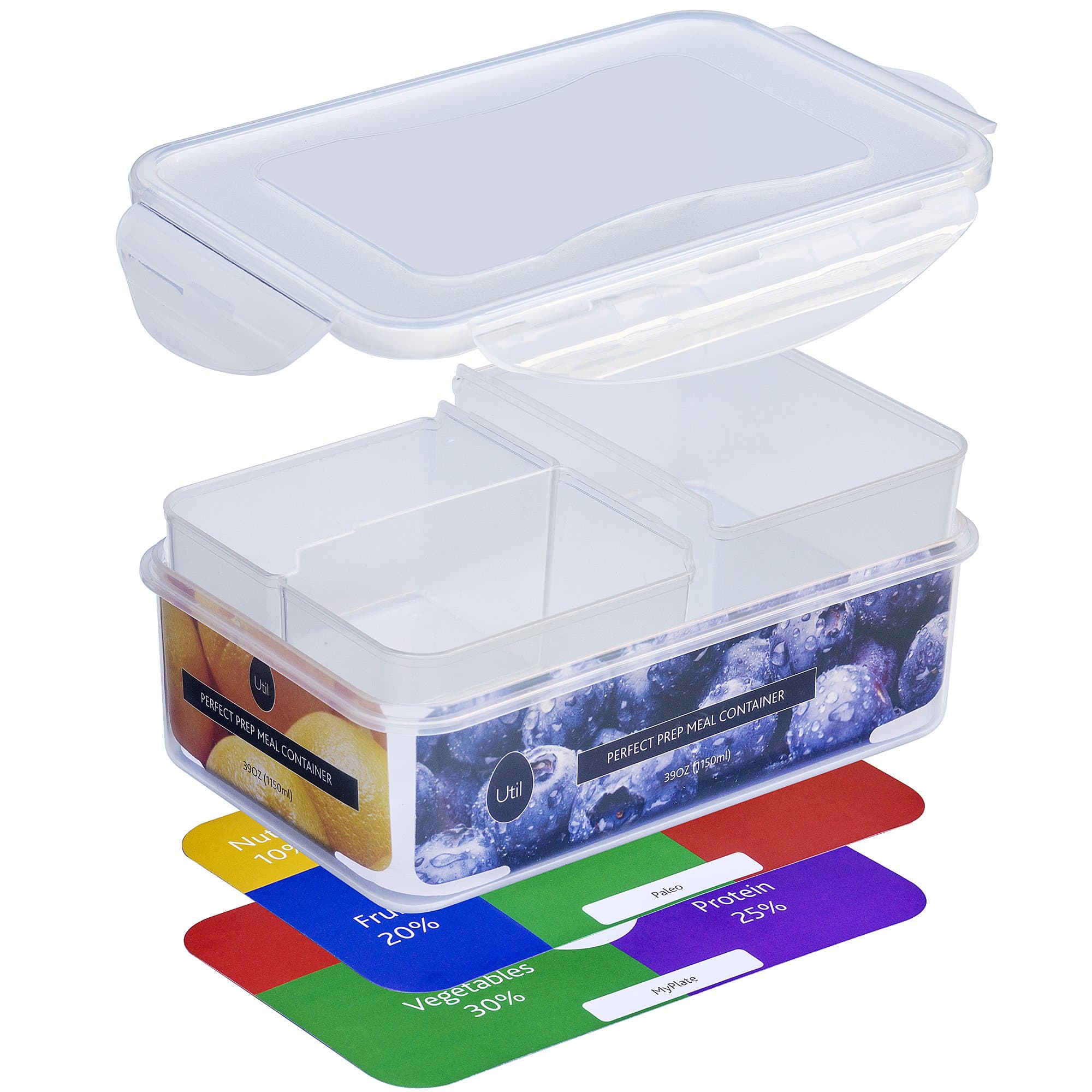 Util Bento Lunch Box - Bonus Meal Prep Portion Control Guides (38 oz, White)