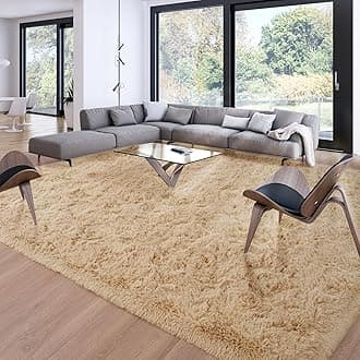 Merelax Soft Modern Indoor Large Shaggy Rug for Livingroom Bedroom Dorm Kids Room Home Decor, Non-Slip Plush Fluffy Furry Fur Area Rugs Comfy Nursery Accent Floor Carpet 9x12 Feet, Light Tan