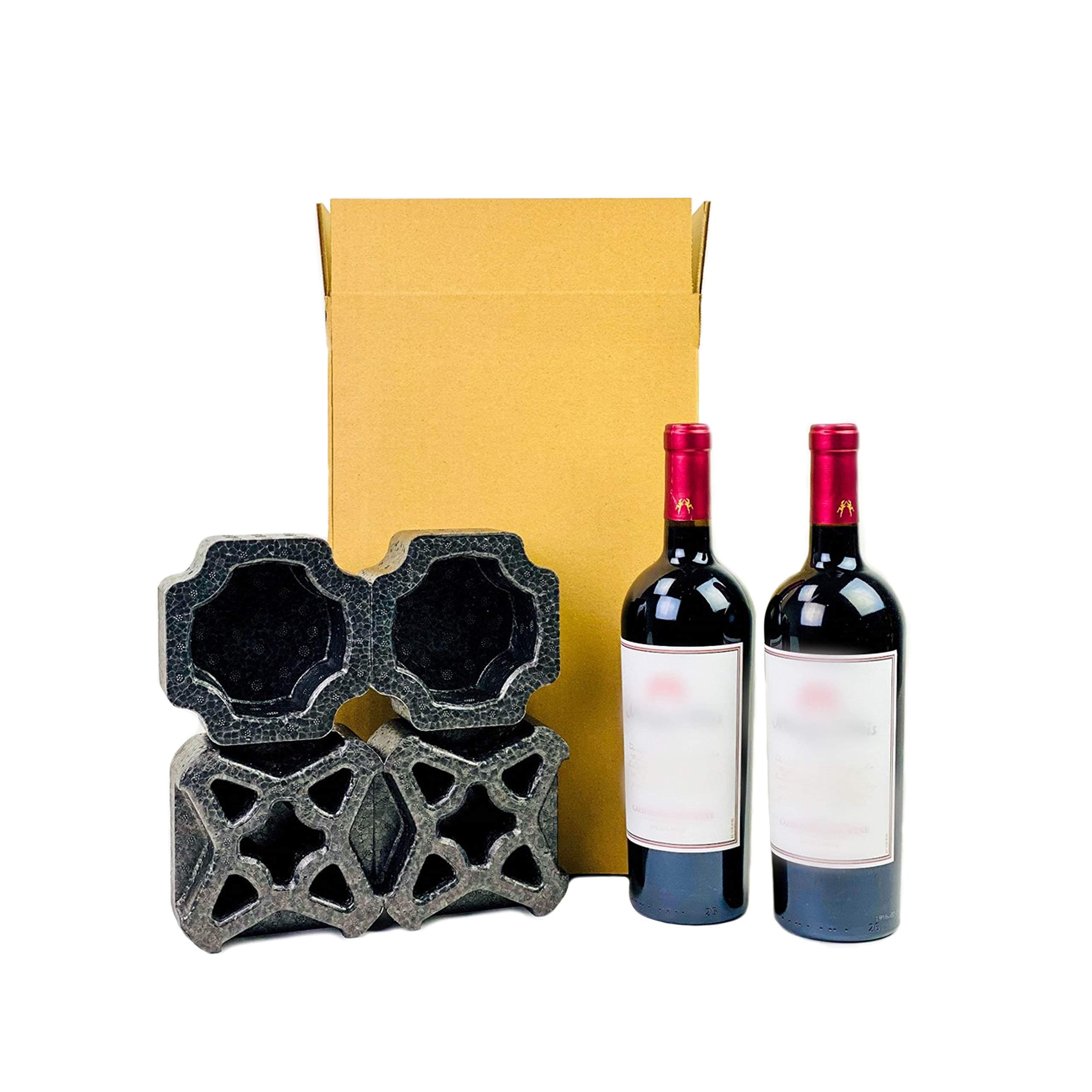EPE USA Universal Double Bottle Wine Shipping Box - 1 Pack - All-in-One Protective Wine Shipper with High Recycled PE Foam - Eco-Friendly, Recyclable, Secure Wine Packaging