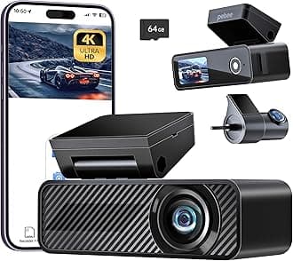 Pelsee P1 Duo 4K Dash Cam Front and Rear, 64GB SD Card, 4K+1080P Dual Dash Camera for Cars, Wi-Fi & App Control, 1.5’’IPS Display Car Camera, Voice Control, Night Vision, 24H Parking Mode, G-Sensor