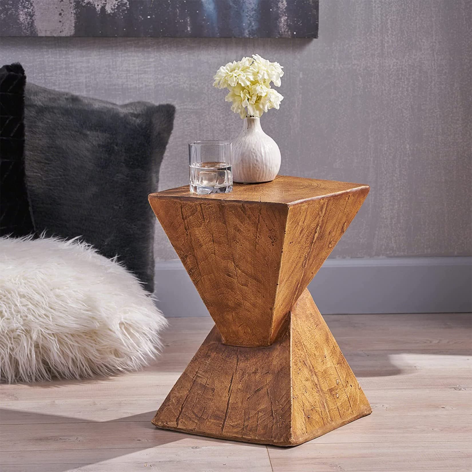 medla Lightweight Concrete Side Table: Modern End Table with Wood-Like Finish Small Coffee Table Stylish Bedside Table for Living Room Bedroom Balcony 30.5×30.5×46cm