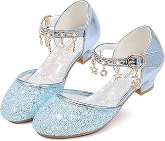 Furdeour Girls Sandals Glittler Bow Dress Shoes Princess Crystal High Heels Party Wedding Flower Girls Shoes for Kid Toddler