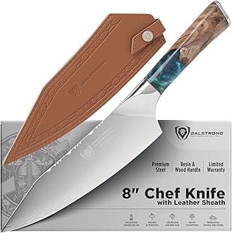 Chef Knife - 8 inch - Valhalla Series - Premium 9CR18MOV HC Steel - Celestial Resin & Wood Handle - Razor Sharp - Kitchen Cooking Chef's Knife - Leather Sheath