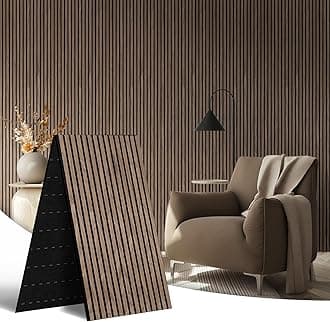 AKK-Star Acoustic Wood Slat Wall Panels Folded 1 Pack - 94.4" X 23.6 "X 0.7", Folds to 2X 47.2" X 23.6" X 0.7" 15.5ft² WPC Soundproof 3D Wall Paneling for Home Decor Noise Reduction(4# Walnut)