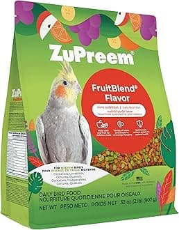 ZuPreem FruitBlend Bird Pellets, Daily Bird Food for Cockatiel, Lovebird, Quaker, Small Conure, Lorikeet, Core Nutrition for Medium Birds, Cockatiel Pellets, Conure Food (M, 2 lbs)