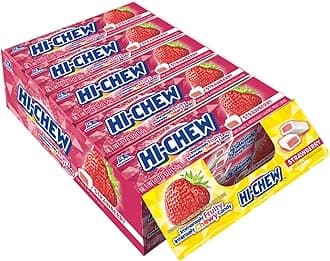 HI-CHEW Strawberry - Box of 15 Sticks, 1.76oz ea | Unique Fun Soft & Chewy Taffy Candy | Immensely Juicy Fruit Flavors