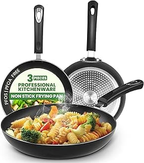 Nonstick Frying Pan Set 3 Piece Induction Bottom8 Inches 9.5 Inches and 11 Inches