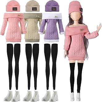 Geyoga 12 Pcs Doll Clothes and Accessories for 12 Inch Summer Dolls Sweater Pants Shoes Hat Outfits Doll is Not Included(Pink, Purple, Beige,12 Inch)