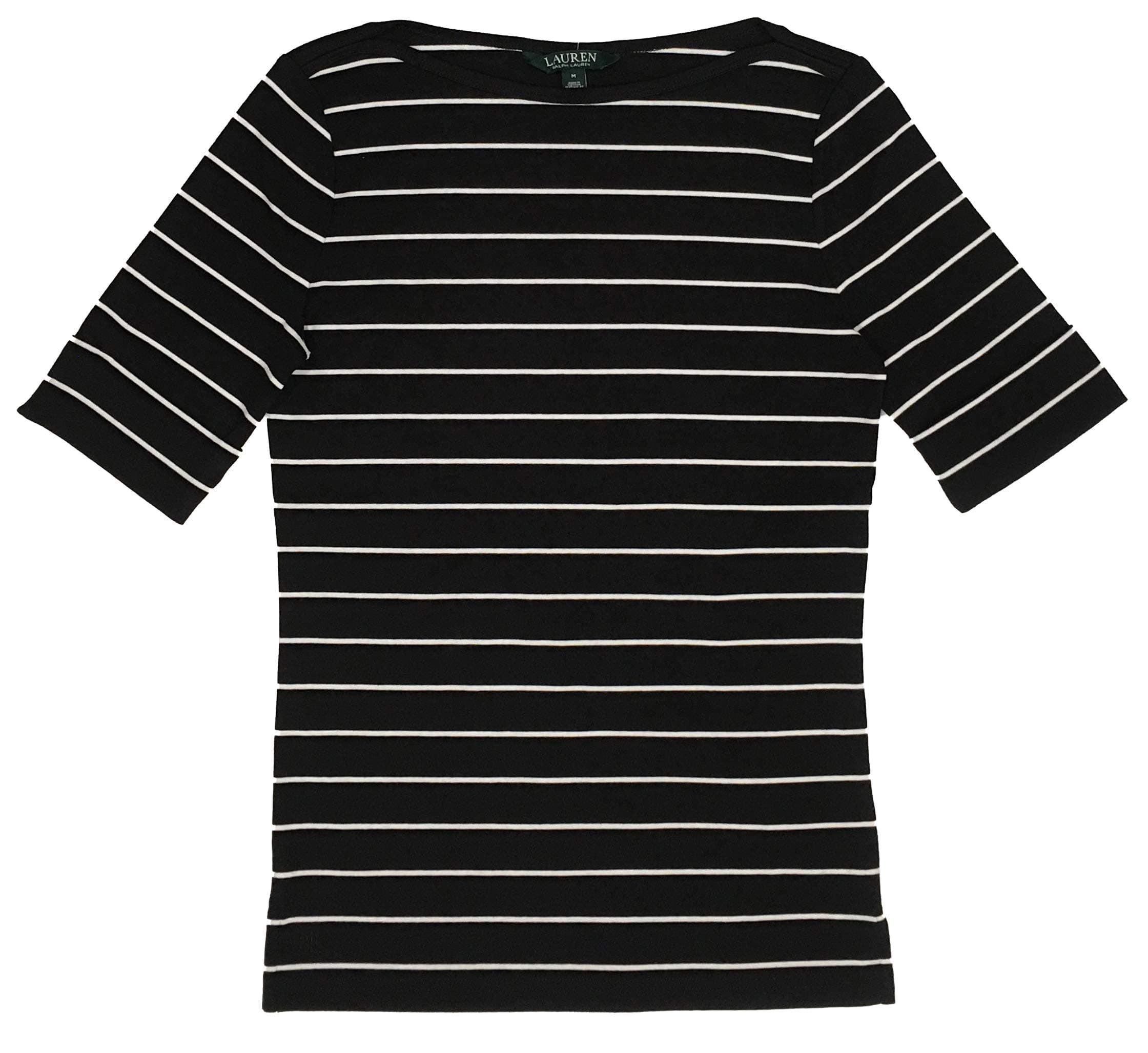 Knit Elbow-Length-Sleeve Top (Medium, Black/Soft White)