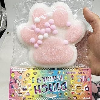 Taba Giant Paw Squishy for Kids Adults, Big Furry Cat Paw Squishy Toys for Stress Relief, Super Soft Squeeze Fidget Toys (White&Pink)