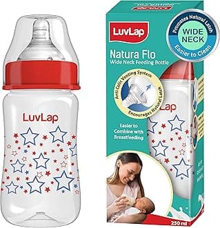 LuvLap Anti-Colic Wide Neck Natura Flo Baby Feeding Bottle, 250ml, New Born / Infants / Toddler upto 3 years, Stars, BPA Free