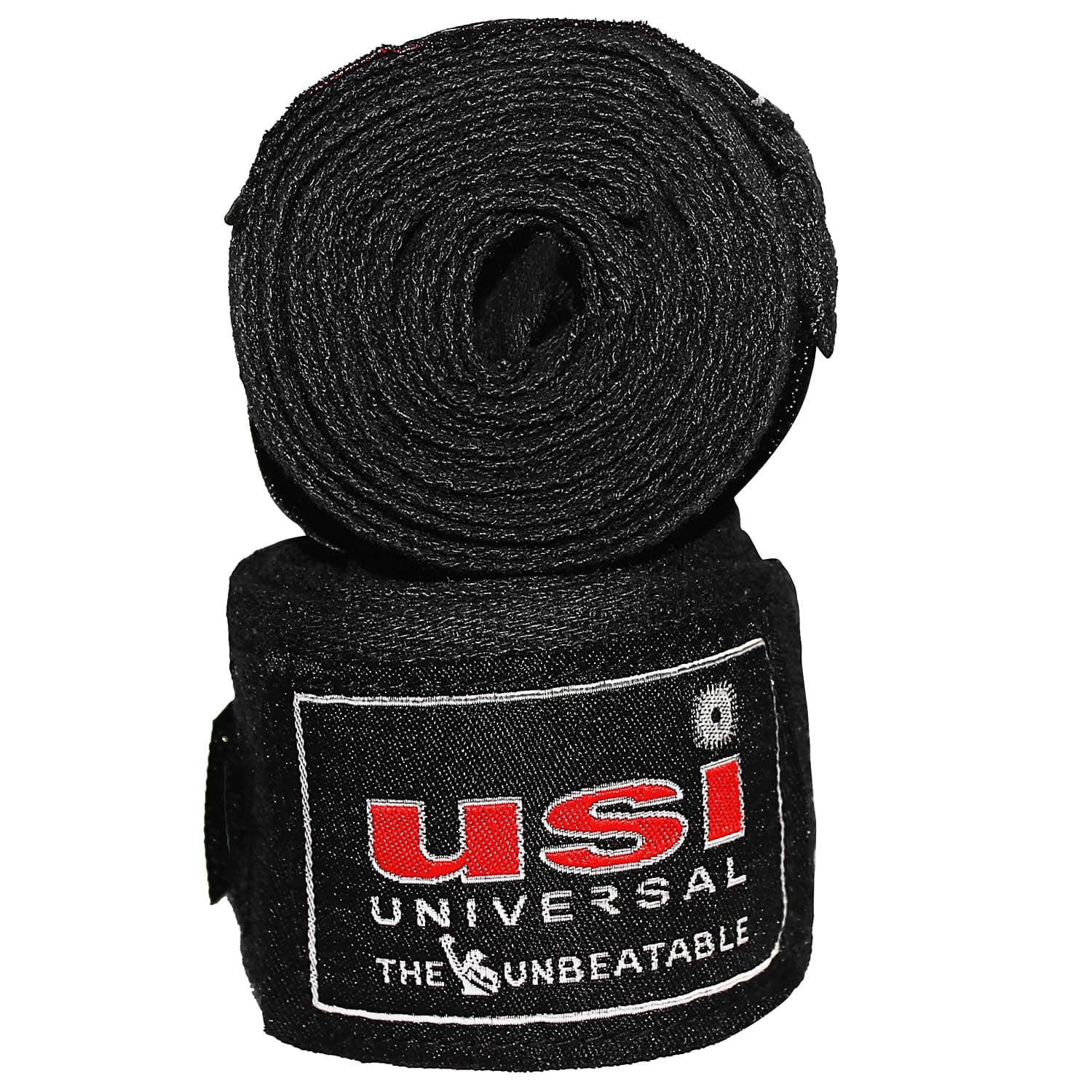 USI Universal Boxing Hand Wrap, 628C Black Stretchable Hand Wraps (1 Pair, 2.5m Length) for Men & Women with Nylon Elastane Construction, Stretchable for Firm Wrapping, Hook & Loop for Closure