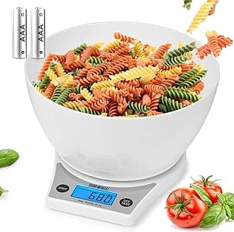 Duronic Digital Kitchen Scales KS6000 WH/WH Electronic Kitchen Scale with Bowl Measuring Weighing Scale Baking Scale for Cooking Baking Postal Pet Food Measurement Baker Weight Scale, Tare LCD Display