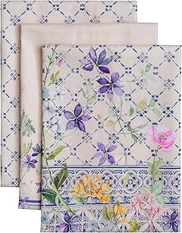 Maison d' Hermine Kitchen Towels Set of 3 100% Cotton 27.50" x 20" Reusable Cloth Tea Dish Towels Absorbent with Hanging Loop for Kitchen Easter Decorations Spring/Summer (Faience)