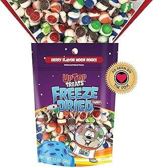 Berry Moon Rocks - UpTop Treats Freeze Dried Candy, Crunchy Candy for ASMR, Flavors include, Berry Punch, Strawberry, Melon Berry, Wild Cherry, Raspberry, Snacks for Kids & Adults, Made in the USA, 3.5 oz Bag