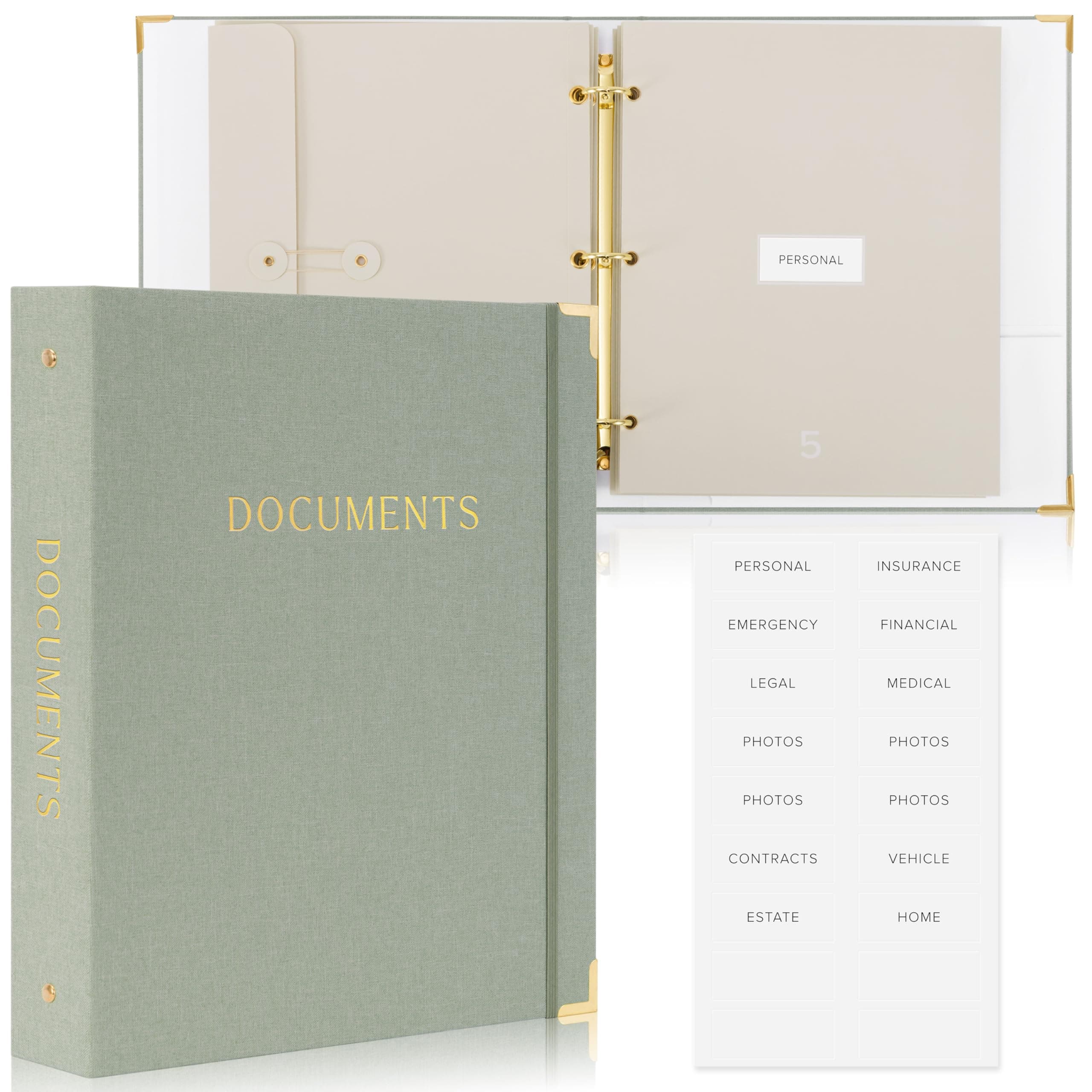 Sturdy Document Organizer Set with Folders - Beautiful Linen 3-Ring Binder Safely Stores All Important Documents & Files in One Place - Easy to Use Expanding Storage Incl. Envelopes, Pockets & Labels