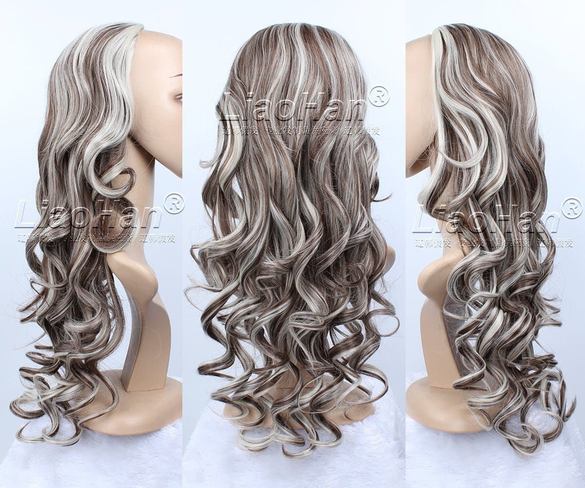 3/4 Half Wig Fall Long Curly Highlight Hair Fall Brown Mixed Blonde Wig for Women 8H613