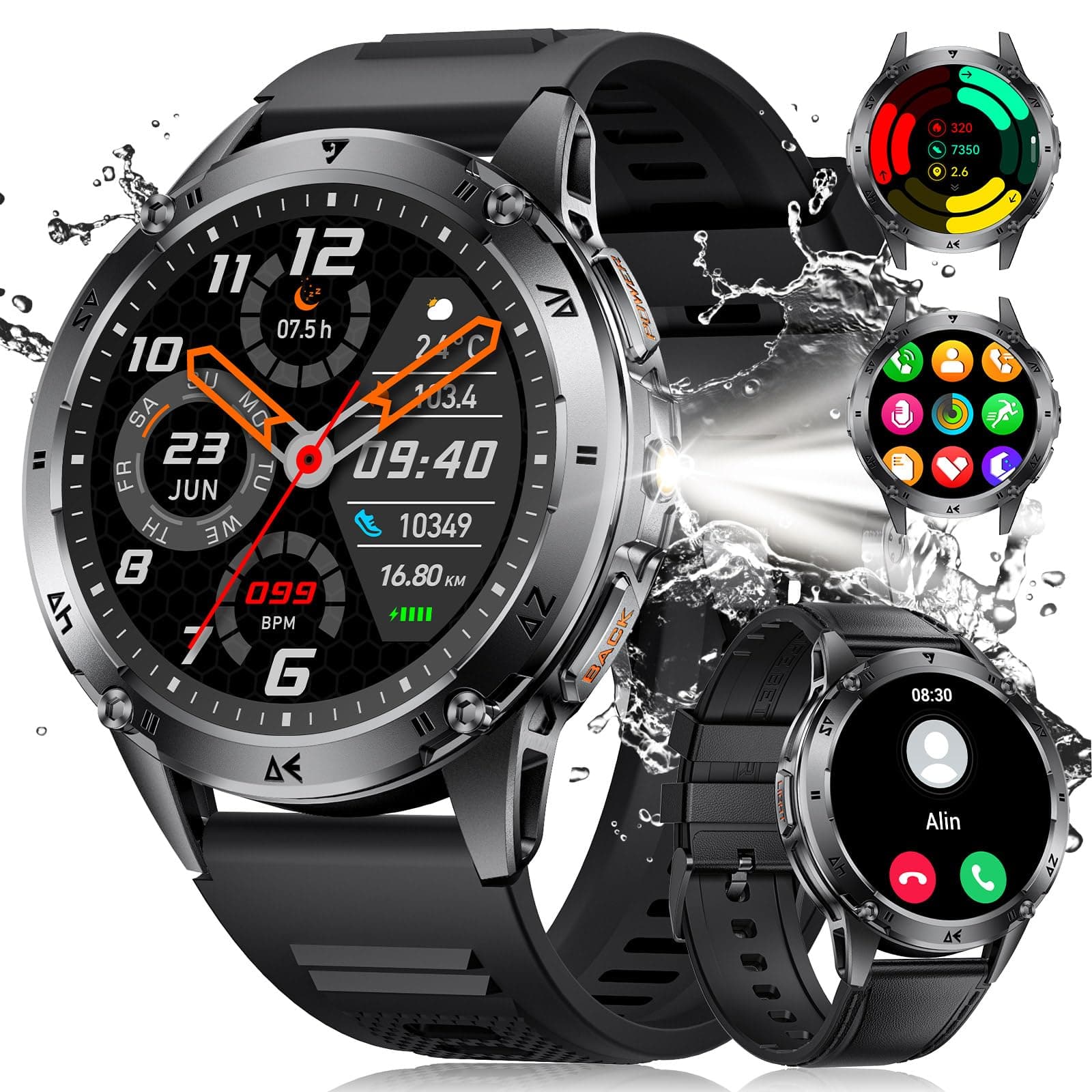 LIGE Smart Watch for Men (Answer/Make Calls), 1.43" AMOLED Fitness Watch with LED Flashlight, 120+ Sports Modes, Heart Rate SpO2 Sleep Monitor Stress Test, iOS Android Waterproof Outdoor Smartwatch