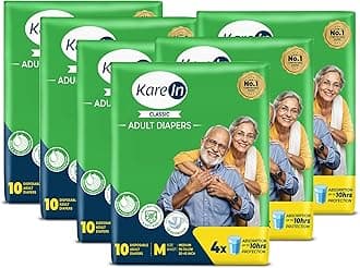 KareIn Classic Adult Diapers, Medium, Waist Size 76-114 Cm (30"-45"), 60 Count, Tape Style, Unisex, High Absorbency, Leak Proof, Wetness Indicator, pack of 6