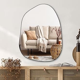 PERFNIQUE Irregular Wall Mirror Asymmetrical Mirror, Black Wood Framed Mirrors for Bathroom Bedroom Living Room Entryway, Decorative Modern Wall Decor, Wall Mounted (Black, 32''x24'')