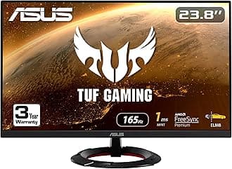 ASUS TUF Gaming 23.8” 1080P Monitor (VG249Q1R) - Full HD, IPS, 165Hz (Supports 144Hz), 1ms, Extreme Low Motion Blur, Speaker, FreeSync™ Premium, Shadow Boost, VESA Mountable, DisplayPort, HDMI