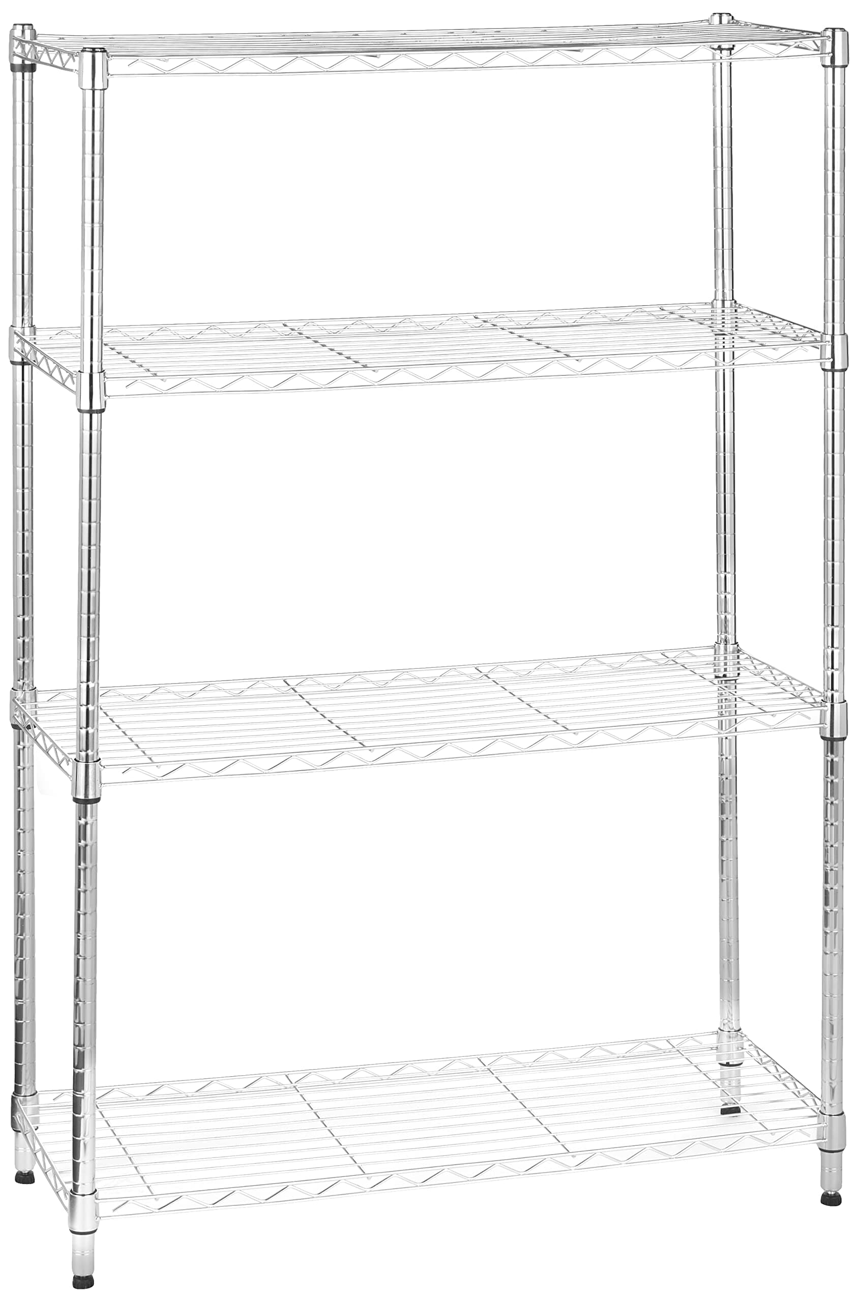 4-Shelf Storage Unit With Height Adjustable Shelves and Levelling Feet, 640kg Max Weight, Chrome, 35.6 cm D x 91.4 cm W x 137.1 cm H