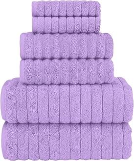 Elegant Comfort 100% Turkish Cotton Corduroy Ribbed Luxury Bath Towels 6-Piece Set, Premium Feel - Quick Dry, Highly Absorbent, Contains 2 Bath Towels, 2 Hand Towels, and 2 Washcloths, Lilac
