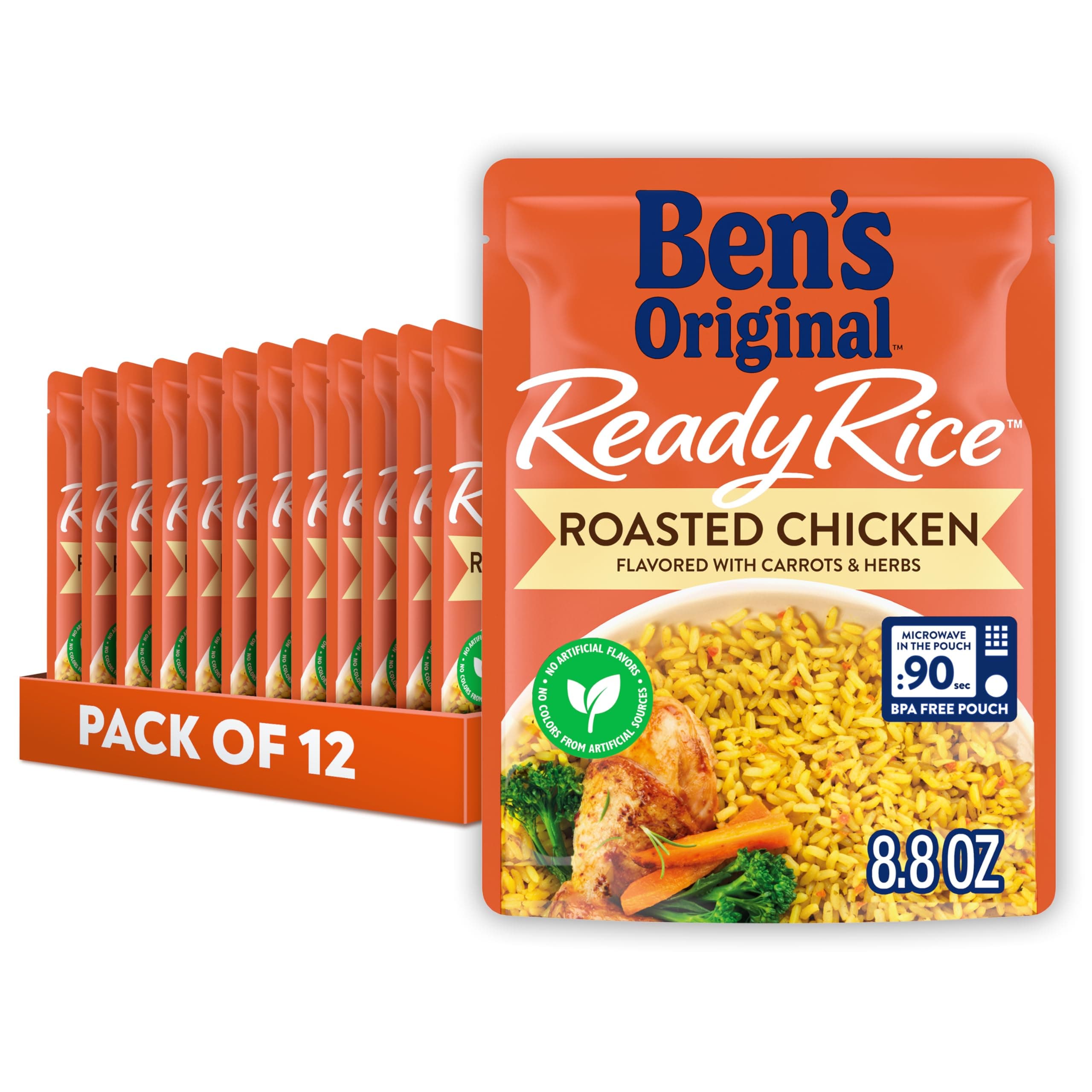 Ready Rice Roasted Chicken Flavored Rice, Easy Dinner Side, 8.8 OZ Pouch (Pack of 12)