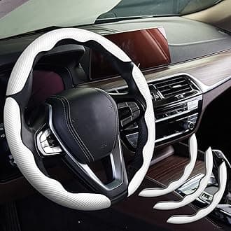 WOCOCN 3pcs Car Steering Wheel Cover,Anti-Skid Carbon Fiber Steering Wheel Protector for Men Women,Multiple Color Options,Universal for Most Car Interiors Accessories (White 3PCS)