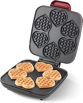 Dash Multi Mini Heart Waffle Maker - Waffle Maker for Family Breakfasts - Dual Nonstick Heating Plates & Easy-Release Surface - Compact & Fast-Heating - Red Heart