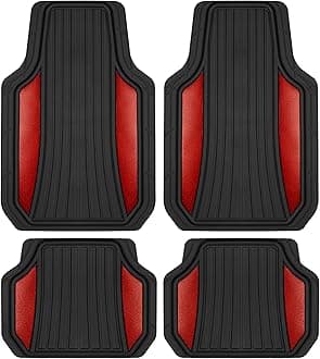 Motor Trend ChromeTech Car Floor Mats Full Set - Durable Rubber Floor Mats for Cars with Two Tone Accent, All Weather Interior Protection for Front and Rear with Non-Slip Backing, Red Chrome