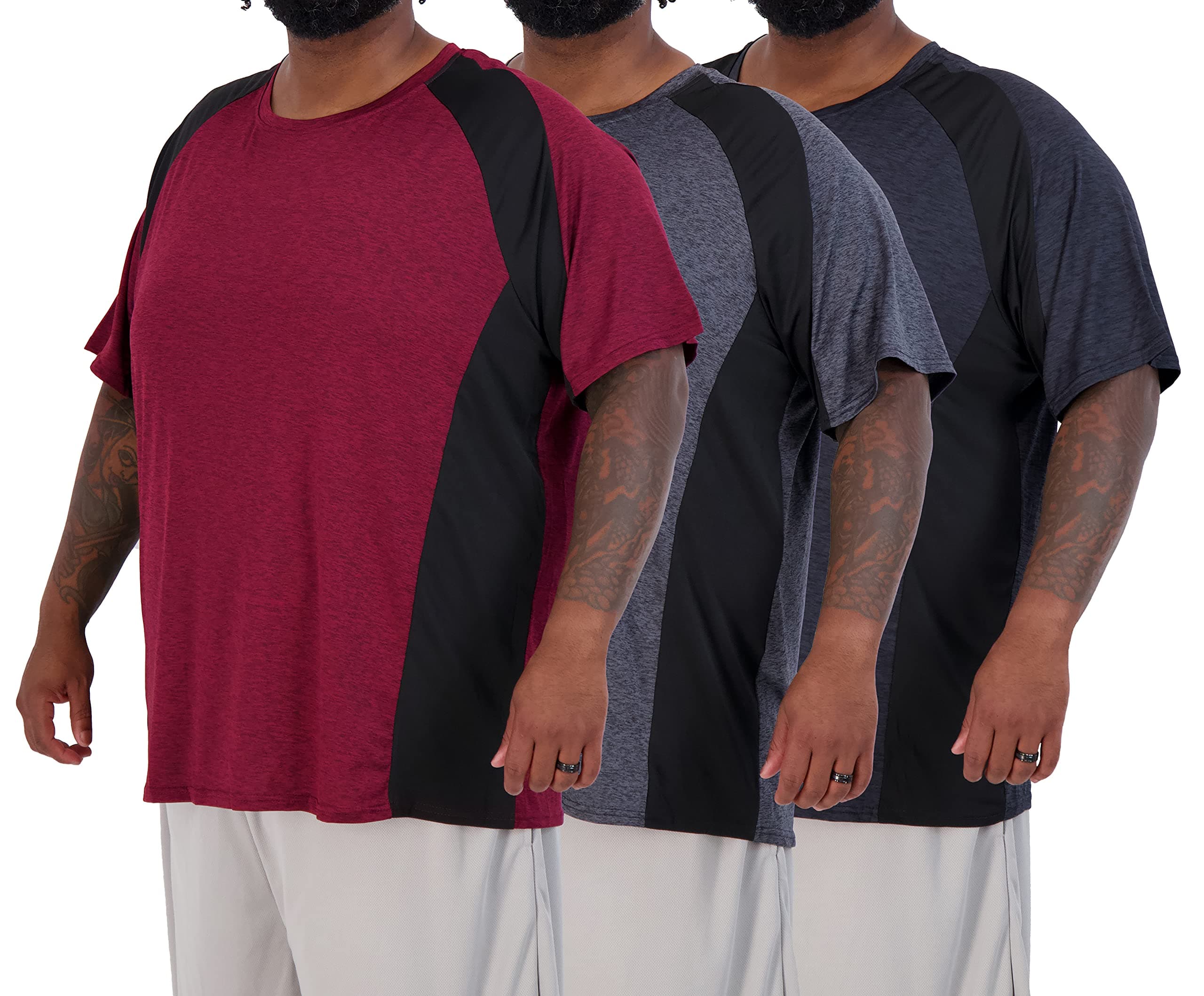 3 Pack: Men’s Big & Tall Tech Stretch Long-Sleeve & Short-Sleeve Dry-Fit T-Shirt (3XT-5XT)