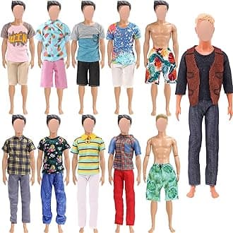 18 PCS Doll Clothes for Ken Doll Including Handmade 6 Tops 6 Pants Casual Wear 2 Beach Pants 4 Pair of Shoes for 11.5 Inch Boy Doll Outfits for Boyfriend Doll