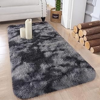 Chicrug Soft Runner Rugs for Bedroom Living Room Plush Fluffy Rug 2x4 Feet, Shag Furry Area Rug Carpet Non Shedding for Nursery Children Kids Girls Room Home Decorative, Grey and Black