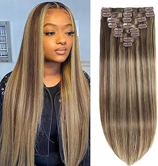Balayage Chocolate Brown to Caramel Blonde Clip in Hair Extensions Real Human Hair Clip ins Remy Invisible Natural Straight Seamless Clip on Hair Extensions 8pcs Double Weft 20 Inch 80g