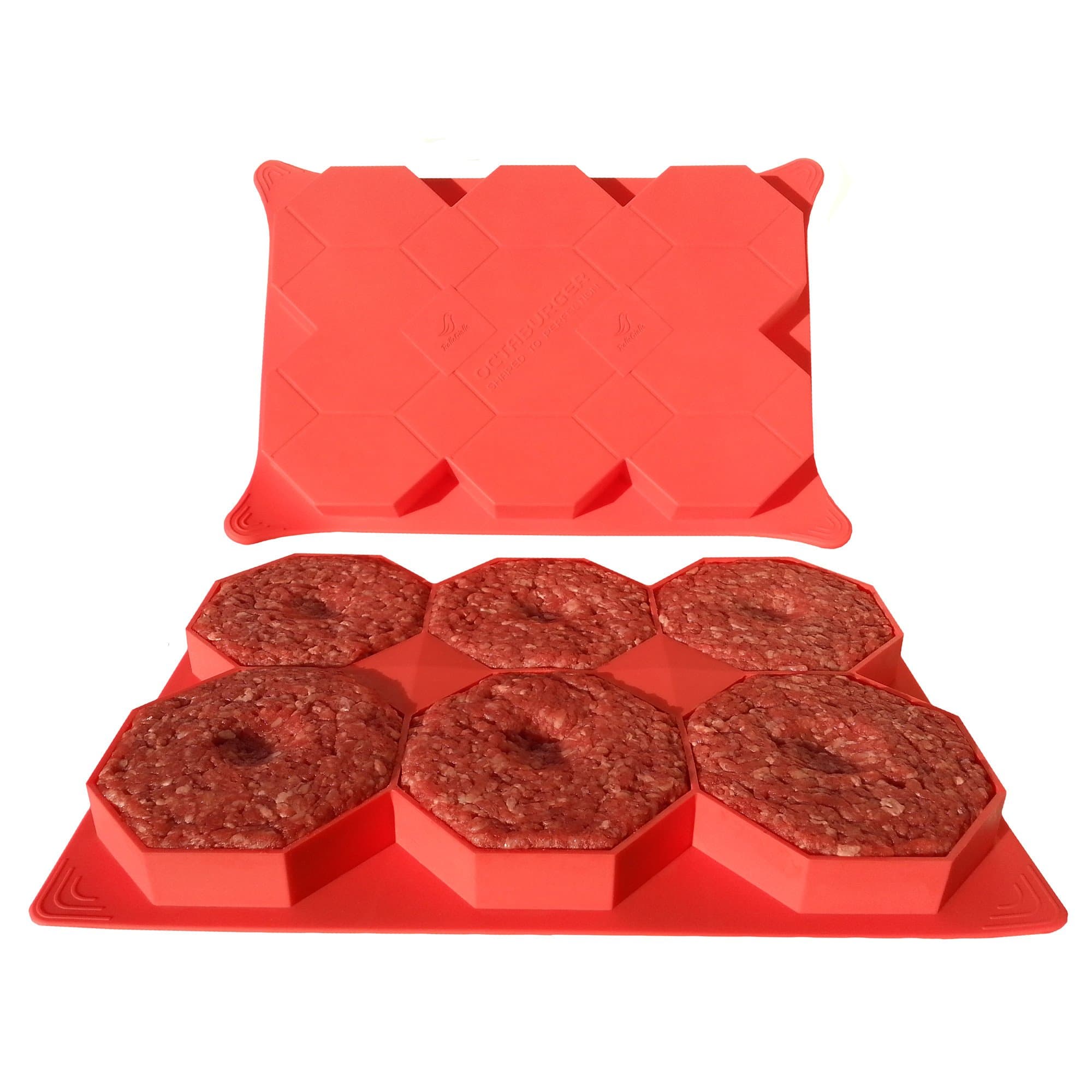 Octaburger: Burger Press with Built-in Dimplers. Instantly Make and Store 6 Perfect Hamburger Patties That Stay Flat and Cook Evenly on Your Barbecue Grill