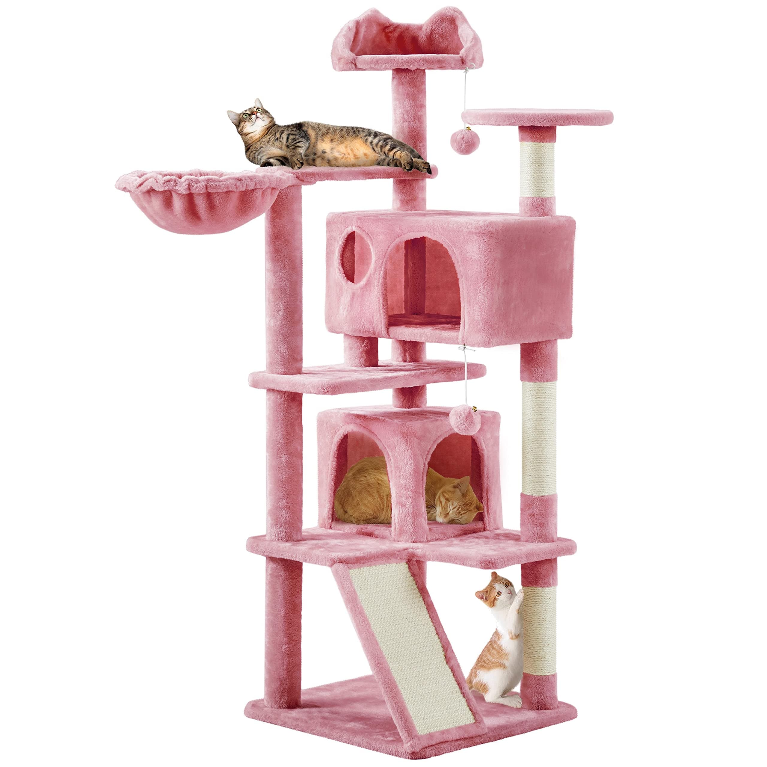 57 inches Multi-Level Cat Tree Cat Condo with Scratching Posts Kittens Activity Tower Pet Play House Furniture, Pink