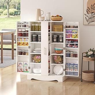 47" Kitchen Pantry Cabinet with Adjustable Shelves and Drawer, Buffet Cupboards Storage Cabinet for Home Office Use (White, 16" D x 30" W x 47" H)