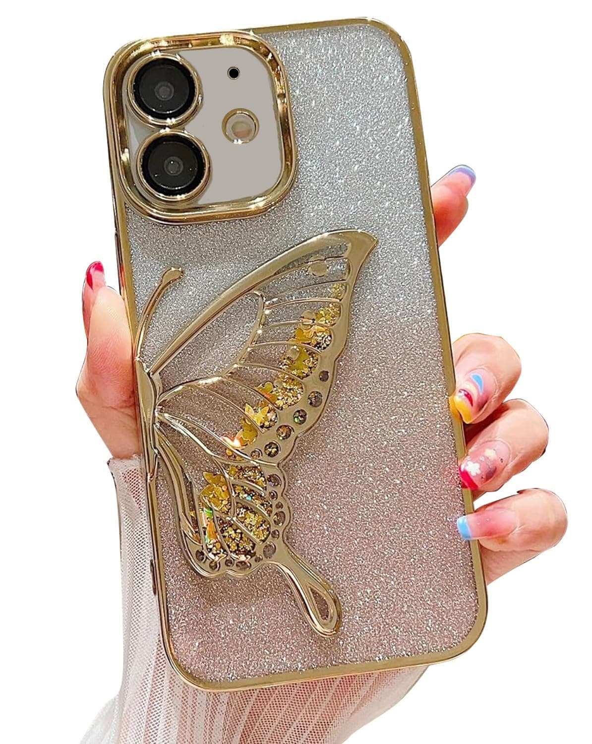 mobistyle Thermoplastic Polyurethane Designed for iPhone 12 Cover with Glitter Cute Butterfly Electroplate Plating Design Back Cover Case for Women Teen Girls (Gold)