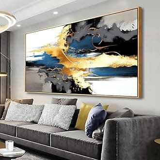 Wall Art Abstract Wall Art Prints Canvas Painting Black Yellow Blue Modern Large Artwork for Living Room Bedroom Office Home Decor 24"x48" with Framed