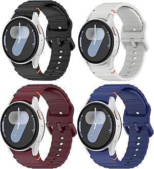 4 Pack Silicone Watch Bands Compatible with Galaxy Watch 7/6/5/4/FE 40mm 44mm, Watch 6 Classic 43/47mm, Watch 5 Pro 45mm, Watch 4 Classic, Soft Sport Strap for Men and Women – Black/Grey/Blue/Red