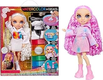 Rainbow High Watercolour & Create DIY Fashion Doll With Washable Watercolours And Tie Dye Kit - Purple Eyes, Curly Hair, Tops And Extra Shoes - Colour, Create, Play, Rinse And Repeat - Ages 4-12+