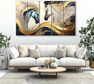 The Castle Decor Vastu Modern Horses Painting With Frame 5 Big Size (36x60) Multiple Frames Wall Art Painting for Living Room,bedroom,drawing Room,hotels-wooden Framed-digital Painting