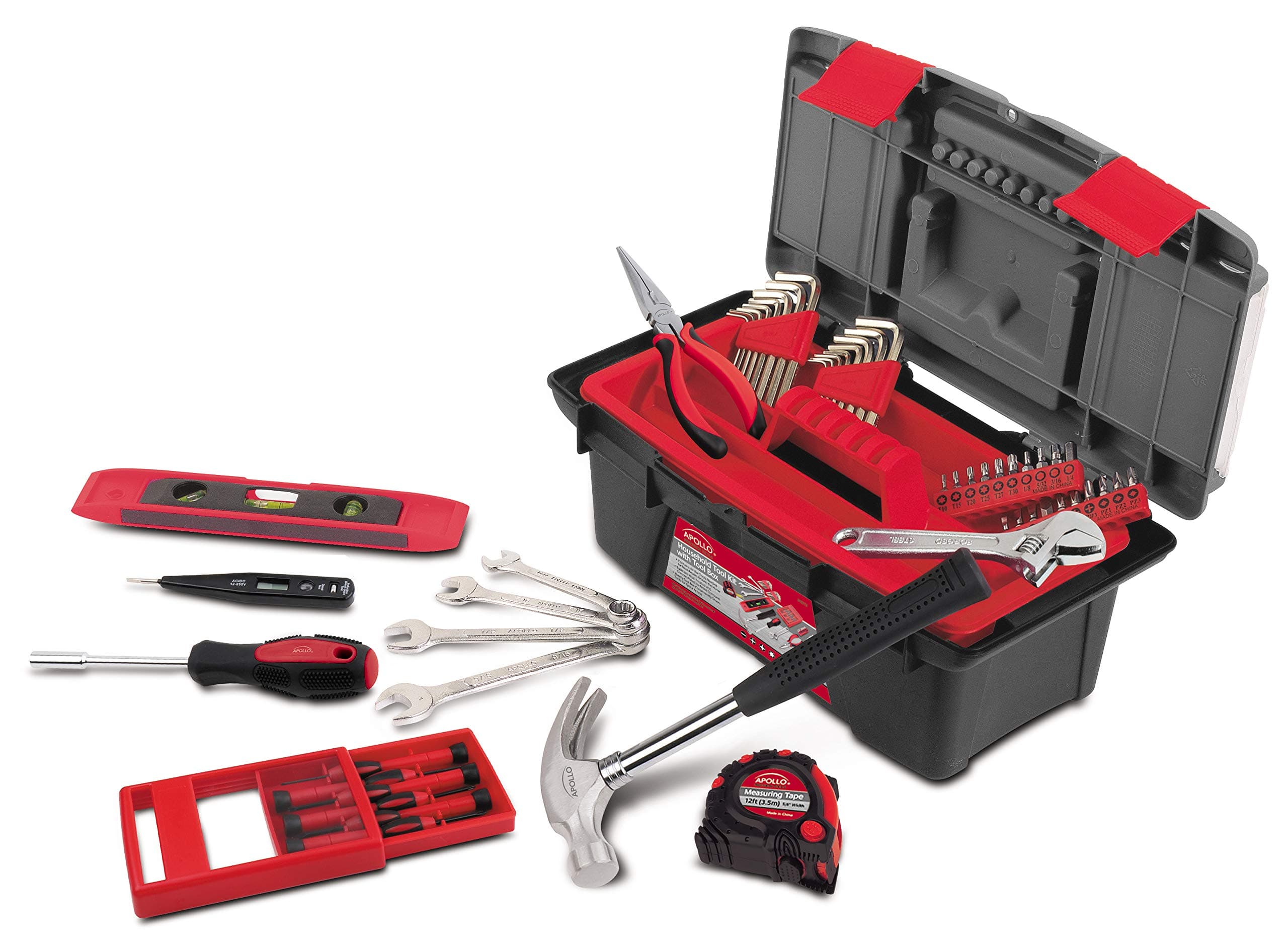 Apollo Tools 53 Piece Household Tool Set Includes Tools and Tool Box with Selection of Most Needed Tools - DT9773, Gray